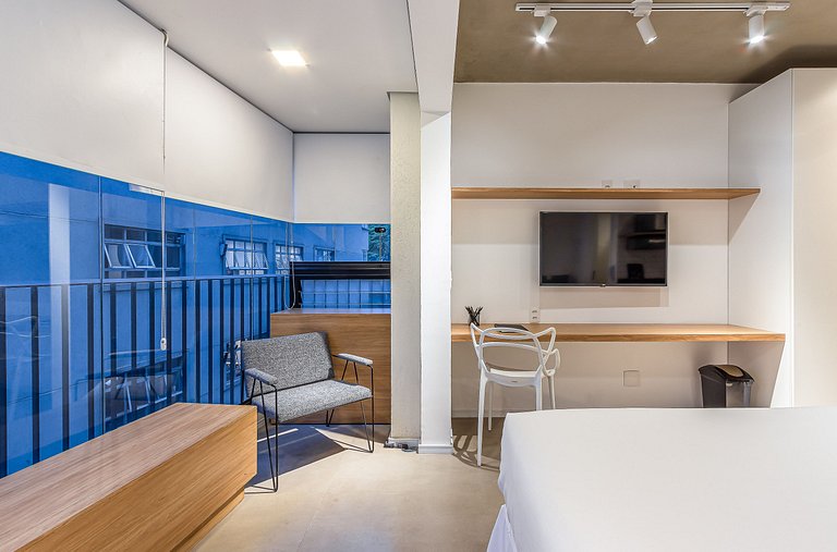 Studio cama casal, academia | Parque Ibirapuera