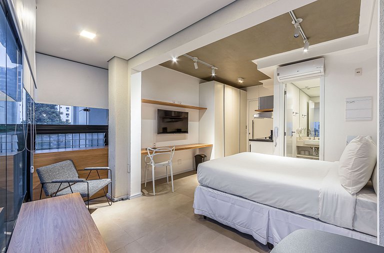 Studio cama casal, academia | Parque Ibirapuera