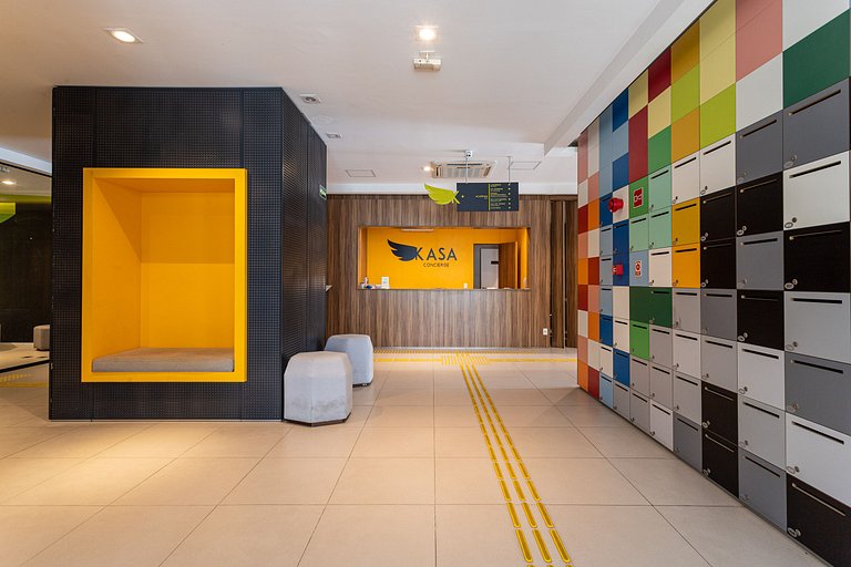 Apê casal, prédio com academia e coworking
