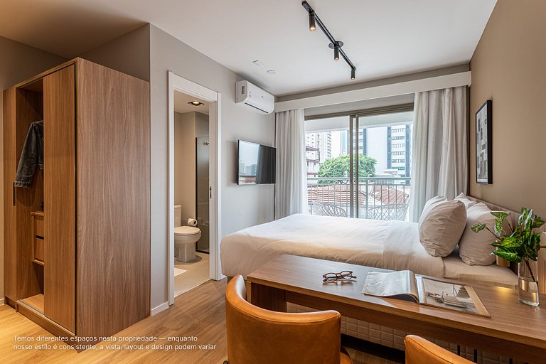 Apto com cama queen em predio proximo ao metro