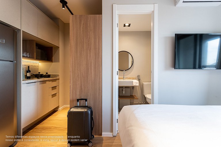 Apto com cama queen em predio proximo ao metro