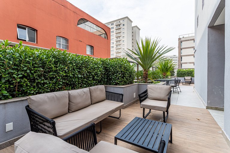 Studio com cama queen nos Jardins