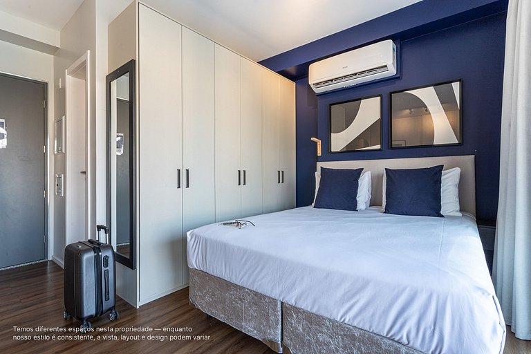Studio c/ cama queen size ao lado do Pq Ibirapuera