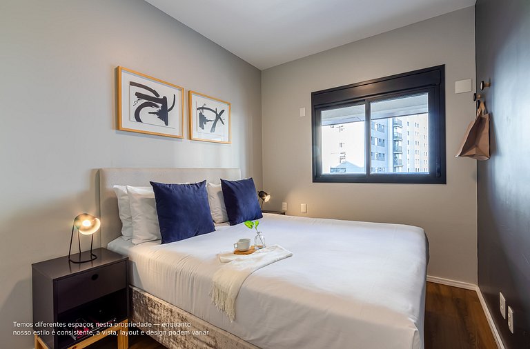 Ap 1 quarto com sacada e cama queen size