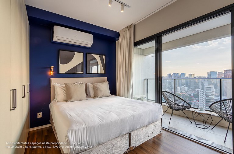 Studio c varanda, cama queen |Próx Pq ibirapuera