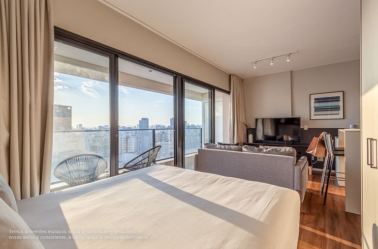 Studio c varanda, cama queen |Próx Pq ibirapuera