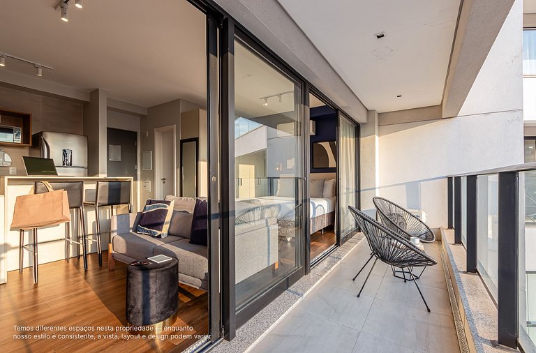Studio c varanda, cama queen |Próx Pq ibirapuera