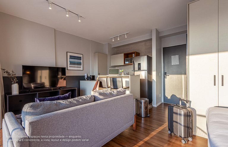 Studio c varanda, cama queen |Próx Pq ibirapuera
