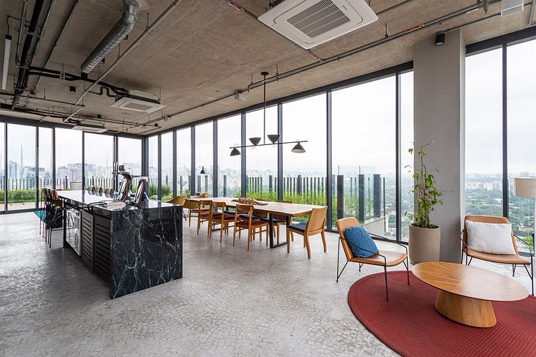 Studio em prédio c coworking e piscina | Pinheiros