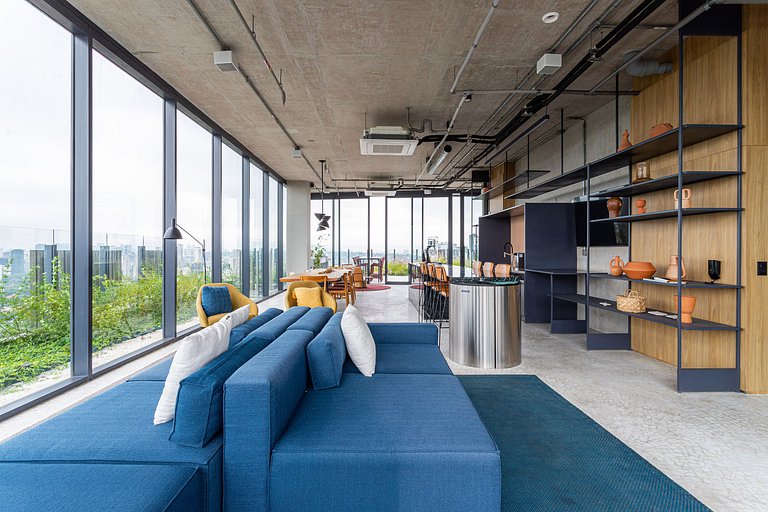 Studio em prédio c coworking e piscina | Pinheiros