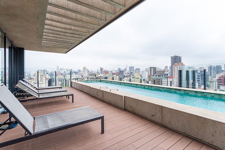Apto moderno, prédio c coworking, terraço, piscina