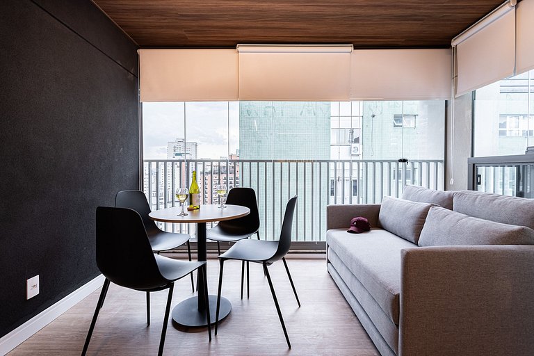 Estúdio c varanda e sofá-cama, Café | Jardins