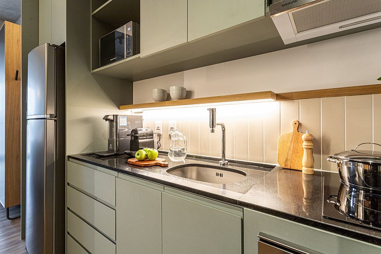 Studio em prédio c coworking e piscina | Pinheiros