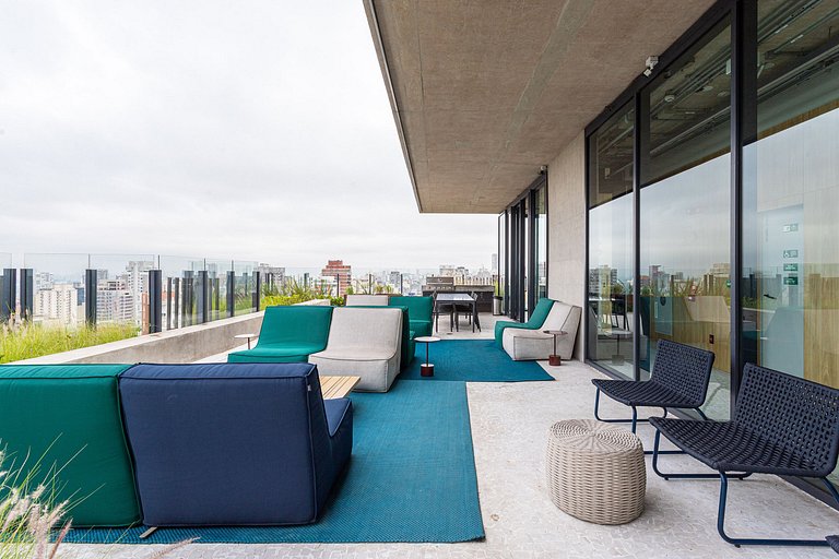 Studio em prédio c coworking e piscina | Pinheiros