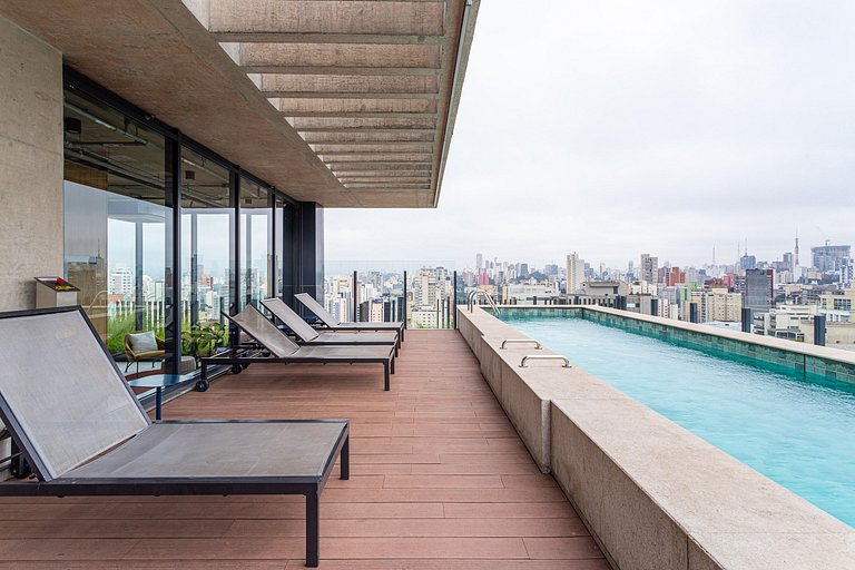 Estúdio prédio c piscina e café | Pinheiros
