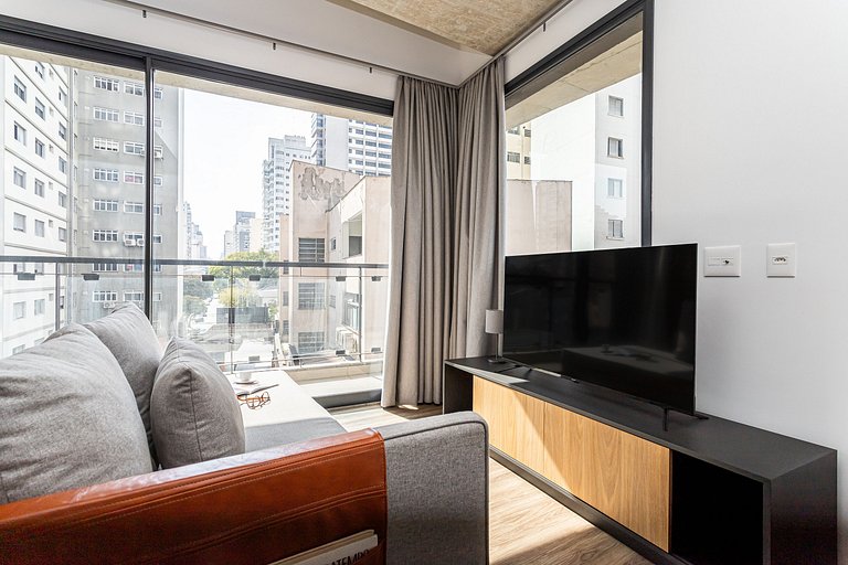 Studio em prédio c coworking e piscina | Pinheiros