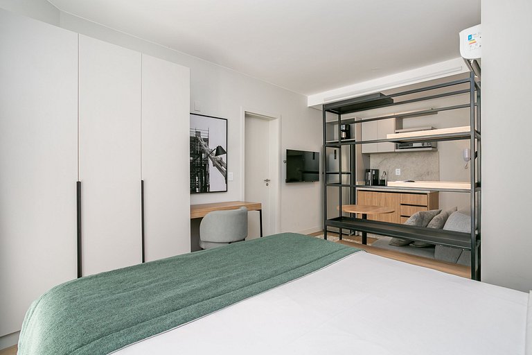 Apto exclusivo com cama queen em prédio c piscina