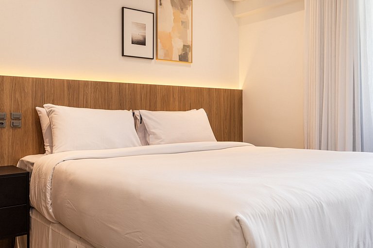 Apê sofisticado cama queen, varanda |Jd Paulista