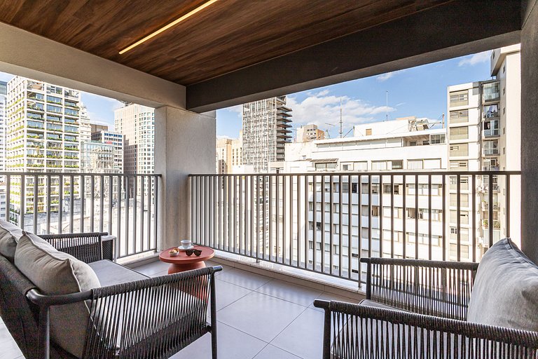 Apê sofisticado cama queen, varanda |Jd Paulista