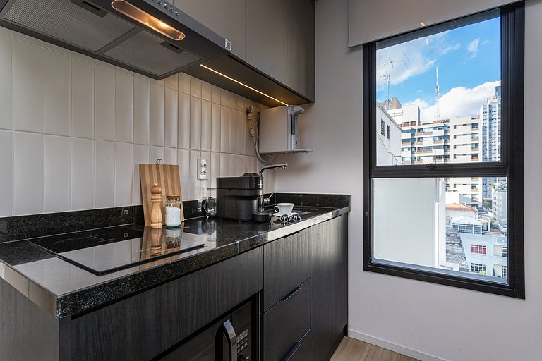 Apê sofisticado cama queen, varanda |Jd Paulista