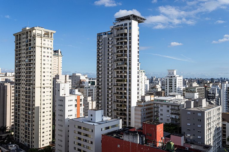 Apê requintado cama queen, varanda |Jd Paulista