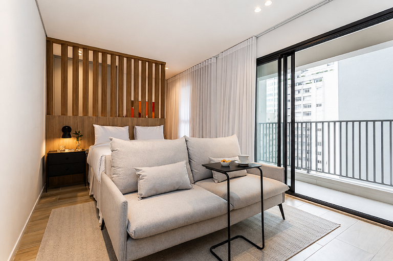 Estúdio sofisticado cama queen | Jardim Paulista