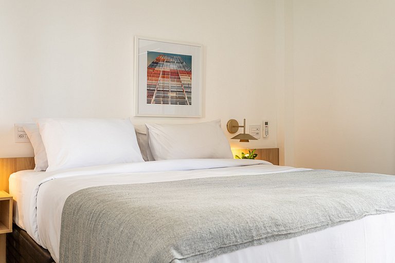 Apê sofisticado varanda, cama queen | Jd Paulista