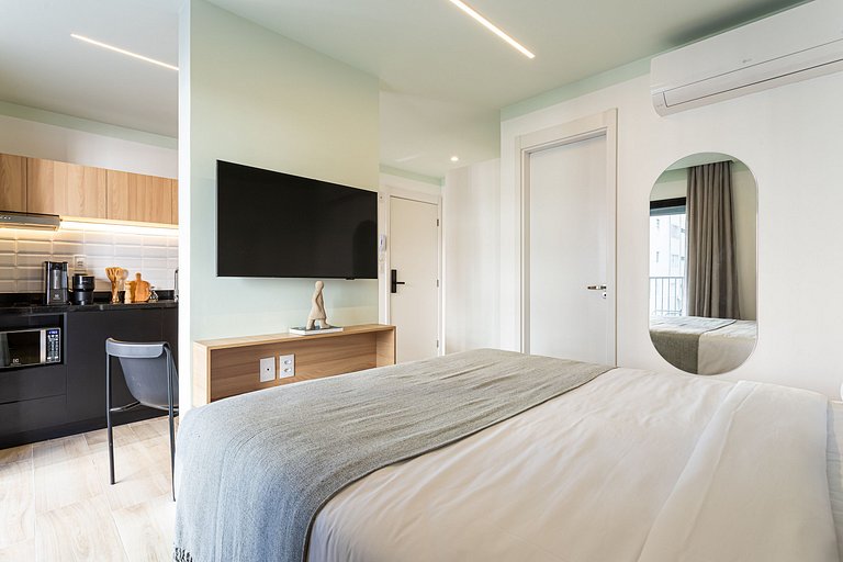Apê sofisticado varanda, cama queen | Jd Paulista