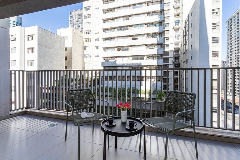 Apê sofisticado varanda, cama queen | Jd Paulista