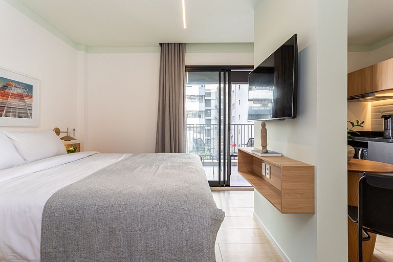 Apê sofisticado varanda, cama queen | Jd Paulista
