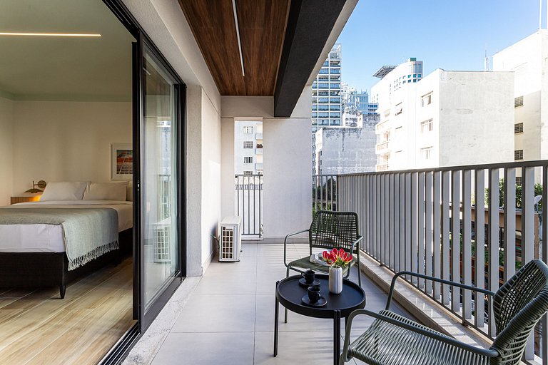 Apê sofisticado varanda, cama queen | Jd Paulista