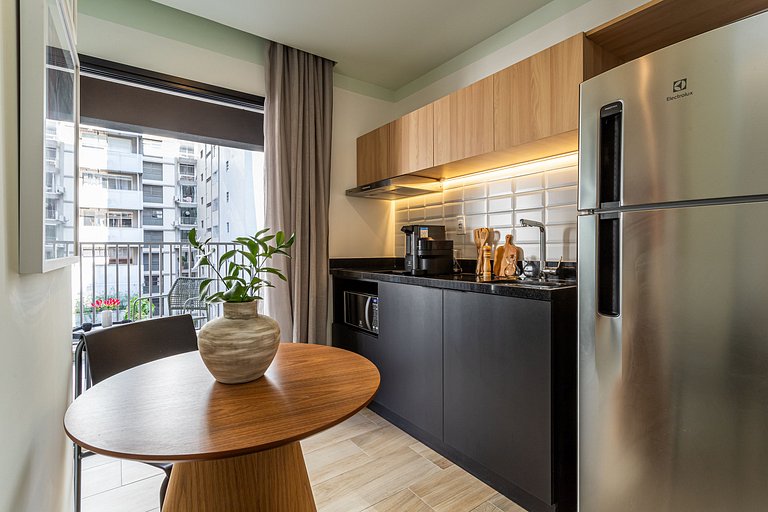 Apê sofisticado varanda, cama queen | Jd Paulista