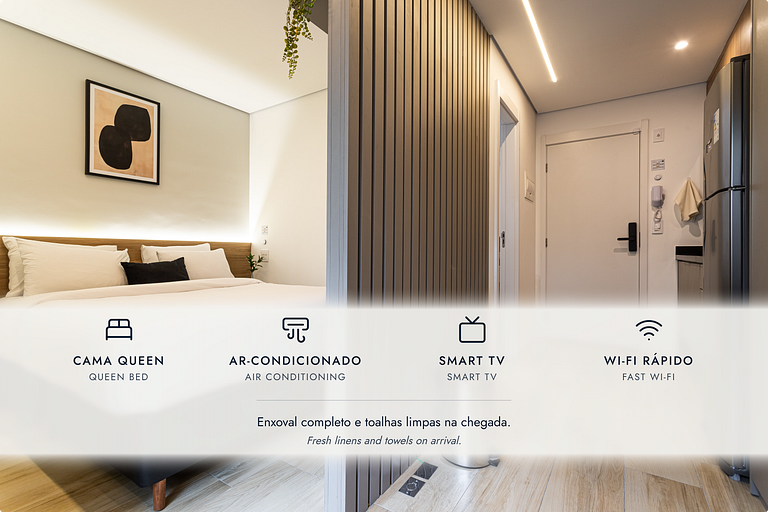 Apê c varanda, cama queen e café| Próx Av Paulista
