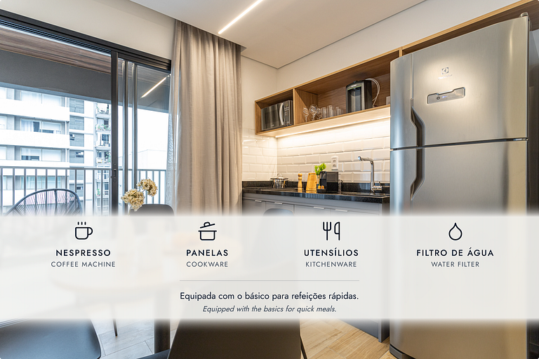 Apto c 2 dorms, Varanda e Café Cortesia |Paulista